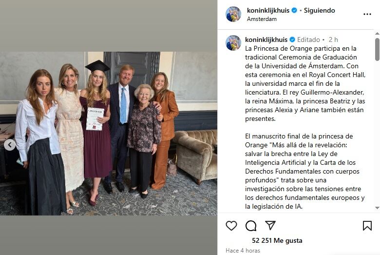 El comunicado oficial de la Casa Real de los Países Bajos sobre la graduación de Amalia