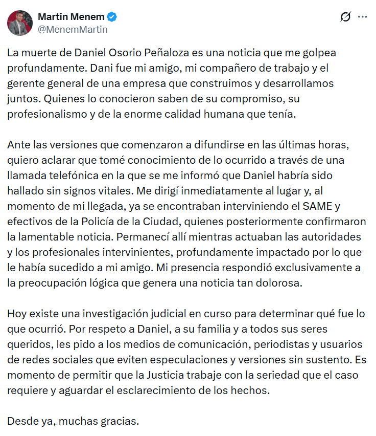 El comunicado de Martín Menem