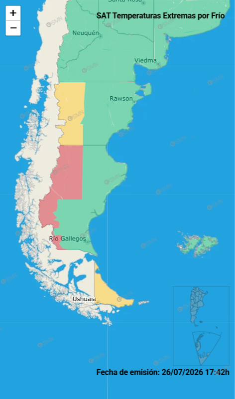 En tres provincias rigen alertas por frío extremo para este lunes