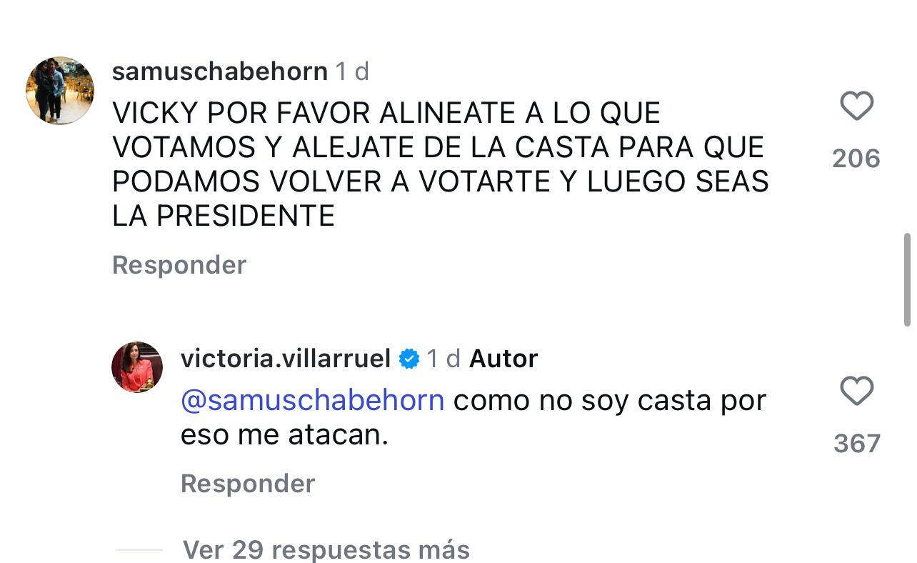 Las respuestas de Villarruel en Instagram
