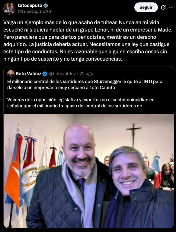 La propuesta de Luis Caputo al responder a un periodista