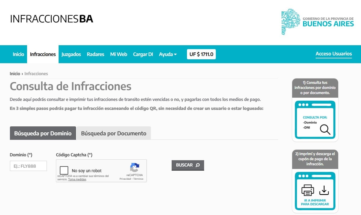Sitio web de infracciones de tránsito de la provincia de Buenos Aires