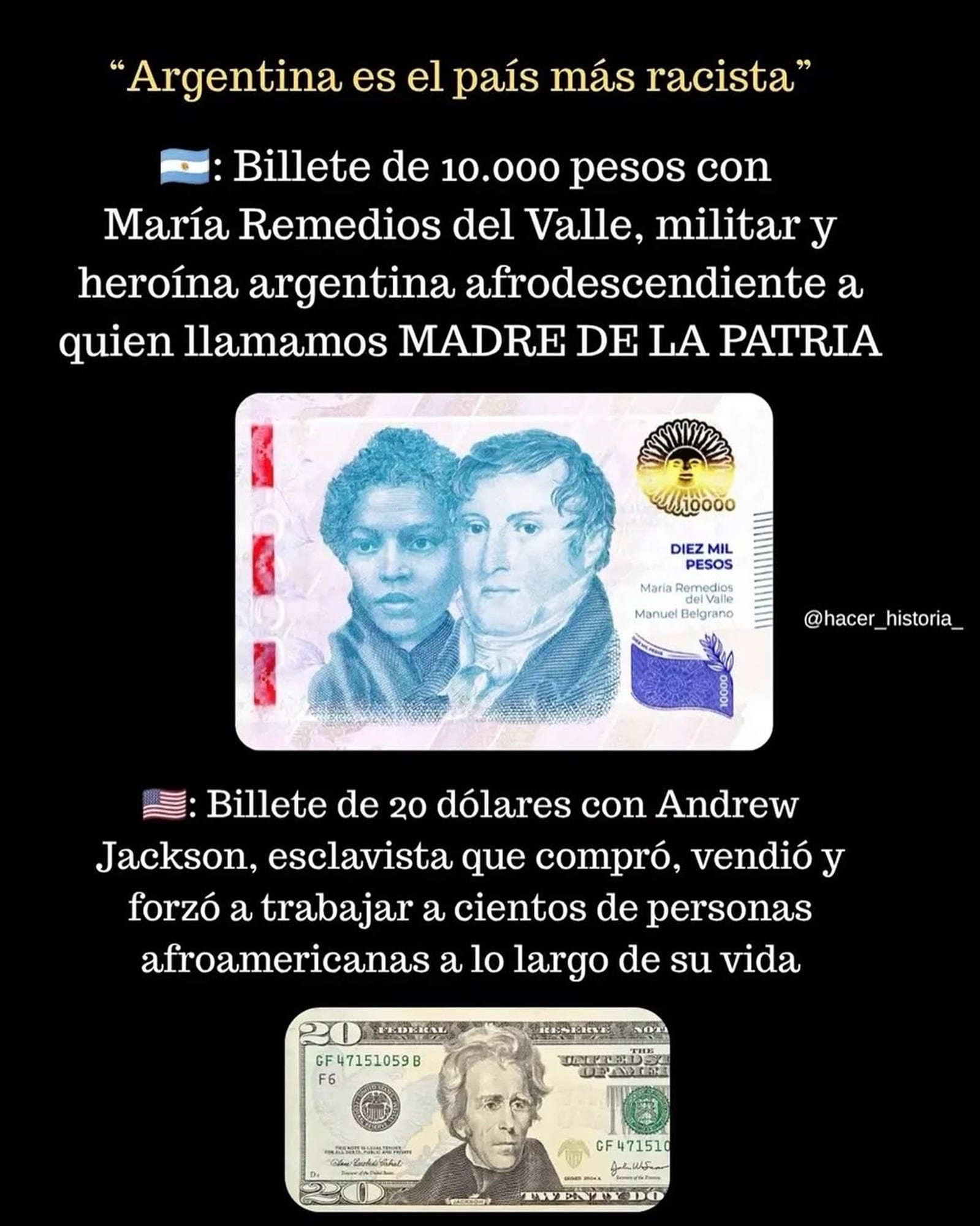 Felipe Pigna utilizó el ejemplo de los billetes para demostrar el verdadero racismo de cada país