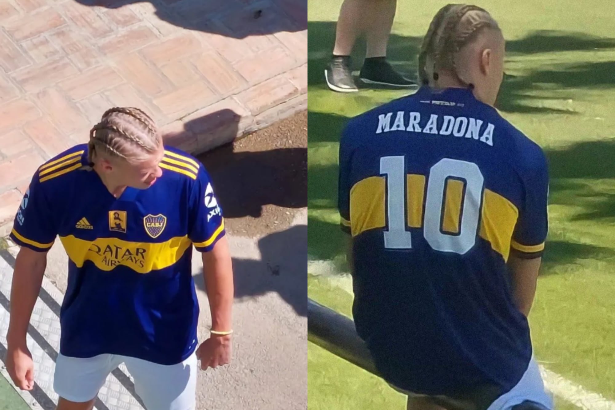 El 9 de Noruega fue visto varias veces vistiendo la camiseta de Boca (Foto: X)