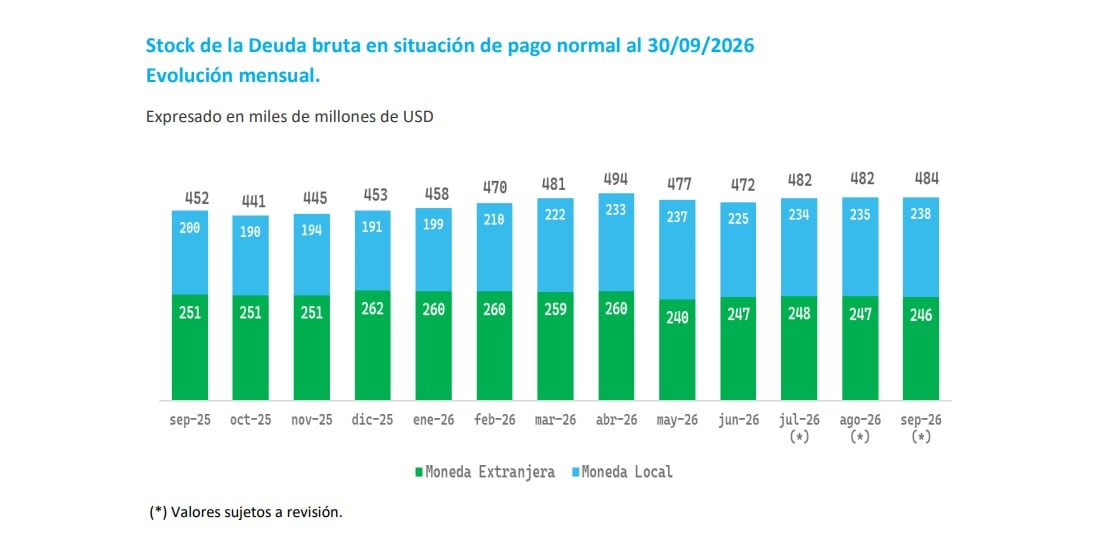 Los compromisos en pesos impulsaron el aumento de la deuda en situación de pago normal, mientras que las obligaciones en moneda extranjera se redujeron en septiembre