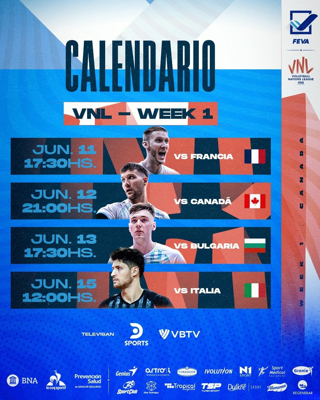 El calendario de la selección argentina en el primer weekend de la VNL 2025