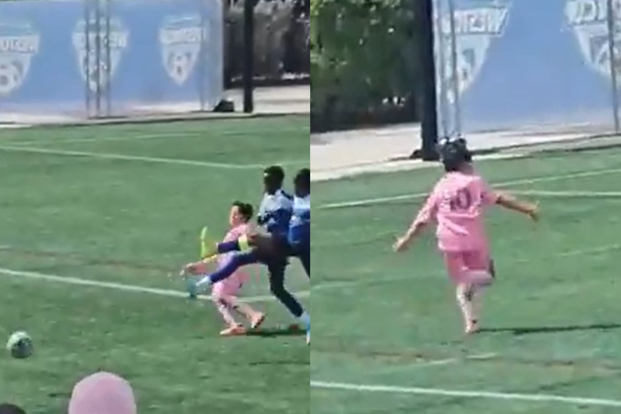 Mateo Messi se sacó dos marcas de encima, convirtió el gol y festejó como su padre