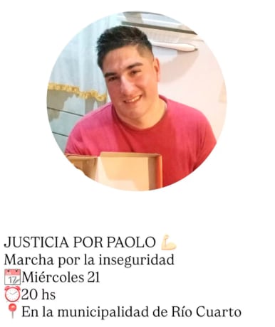 Convocatoria a la marcha en Río Cuarto para pedir justicia por Paolo de la Fuente, el hombre que permanece internado tras ser atropellado y baleado