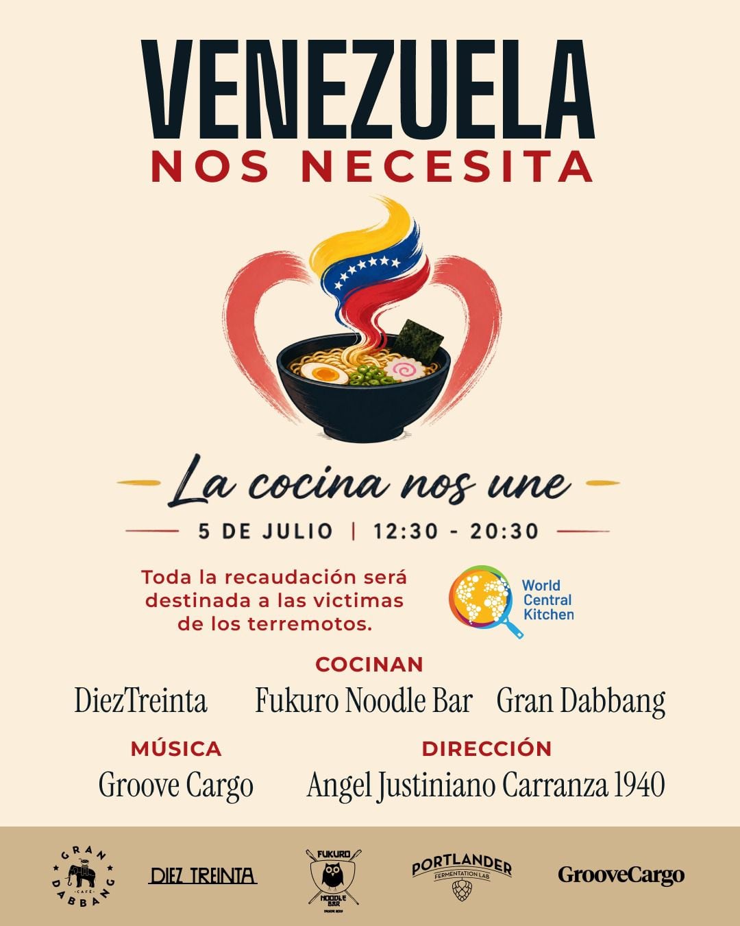 La jornada “Venezuela nos necesita. La cocina nos une” reunirá a Gran Dabbang, Diez Treinta y Fukuro Noodle Bar