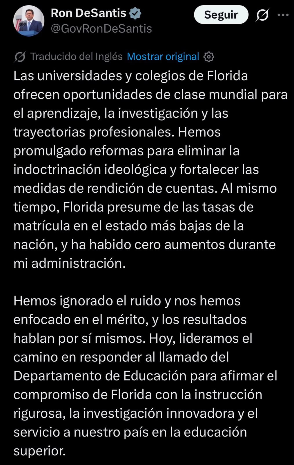 El último mensaje de DeSantis antes de los resultados de las primarias no mencionó la elección por la gobernación
