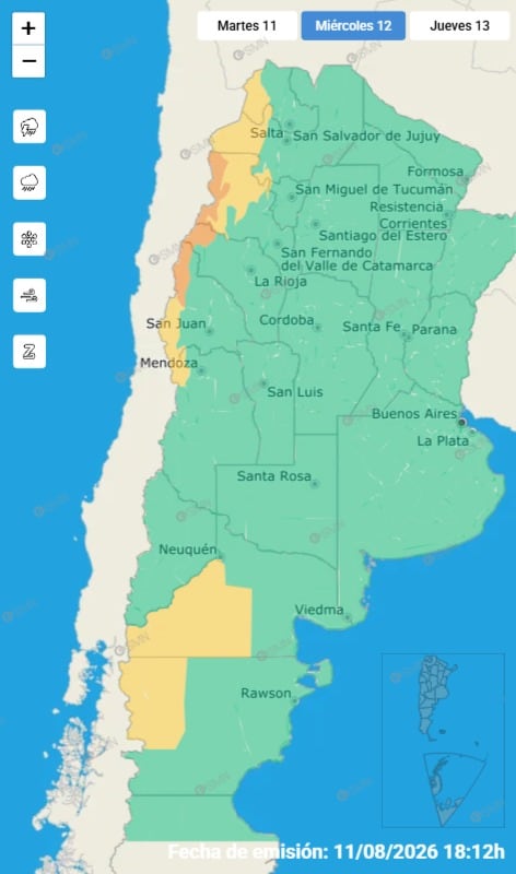 El mapa de alertas por condiciones adversas para este miércoles