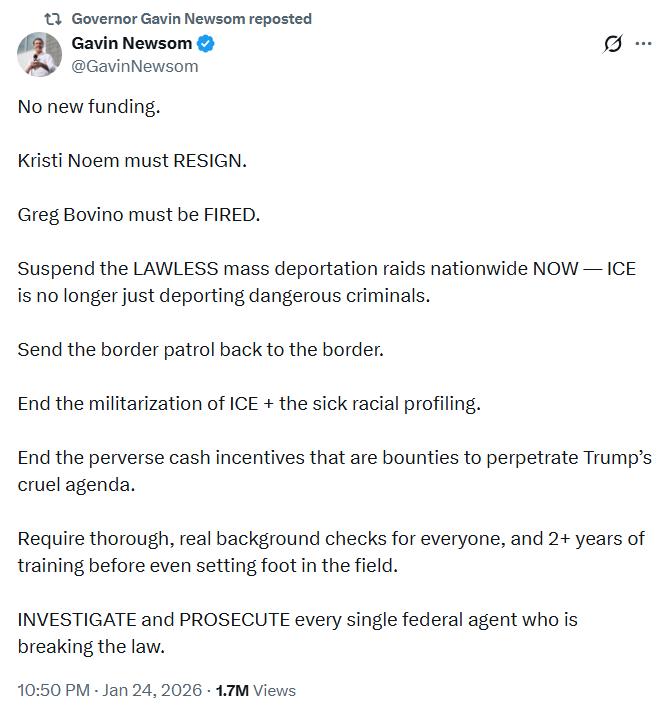 Gavin Newsom pidió la renuncia de Kristi Noem