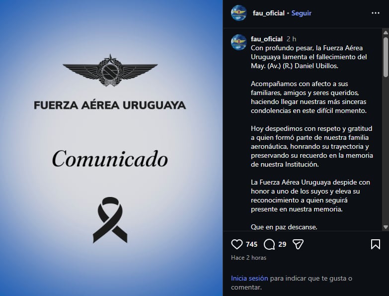 El posteo despedida del piloto fallecido