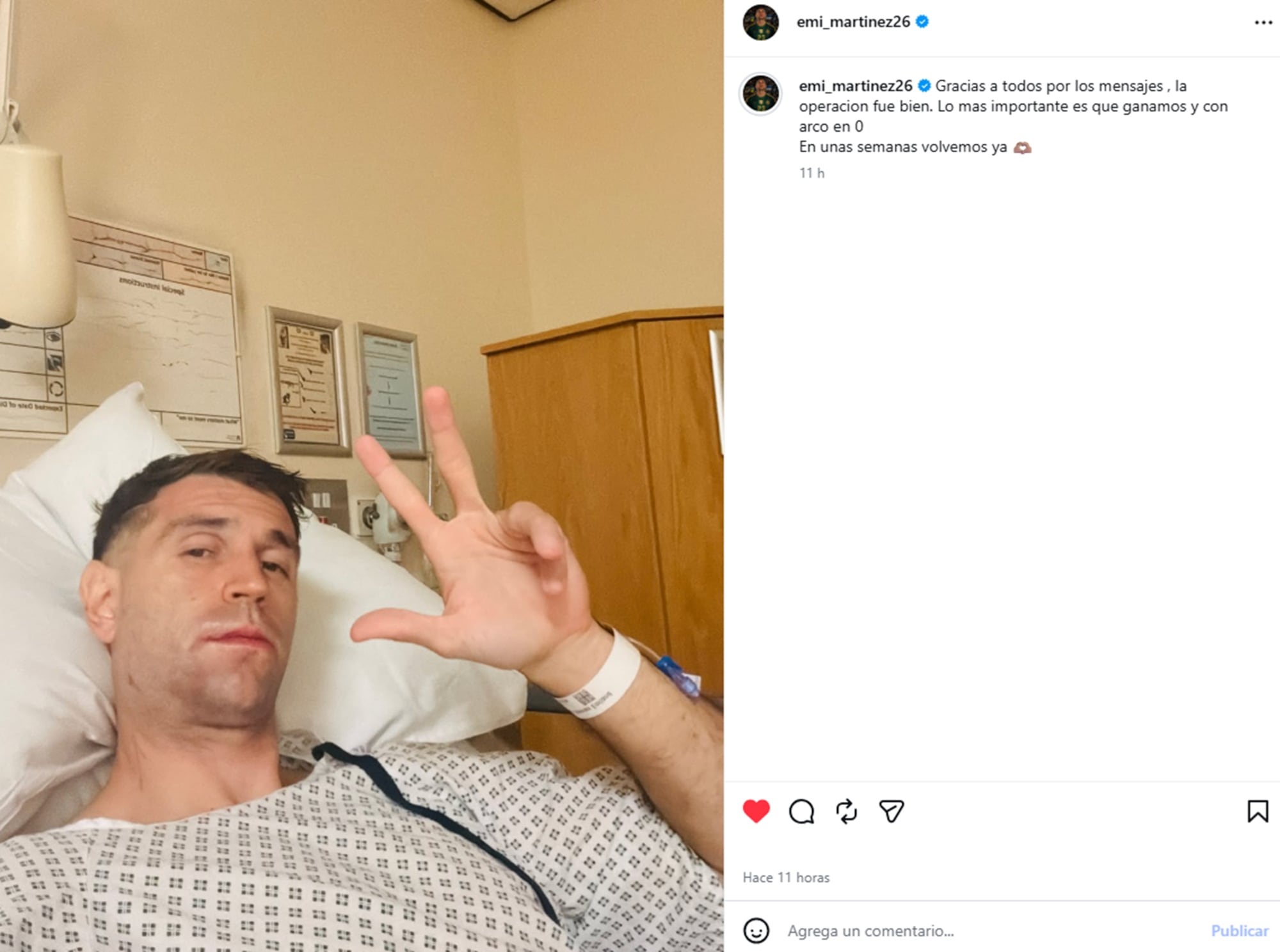Dibu Martínez: la primera foto que compartió tras la operación, una visita inesperada y el mensaje de Mandinha 6 El Dibu Martínez compartió la noticia en sus redes y le sumó un poco de humor