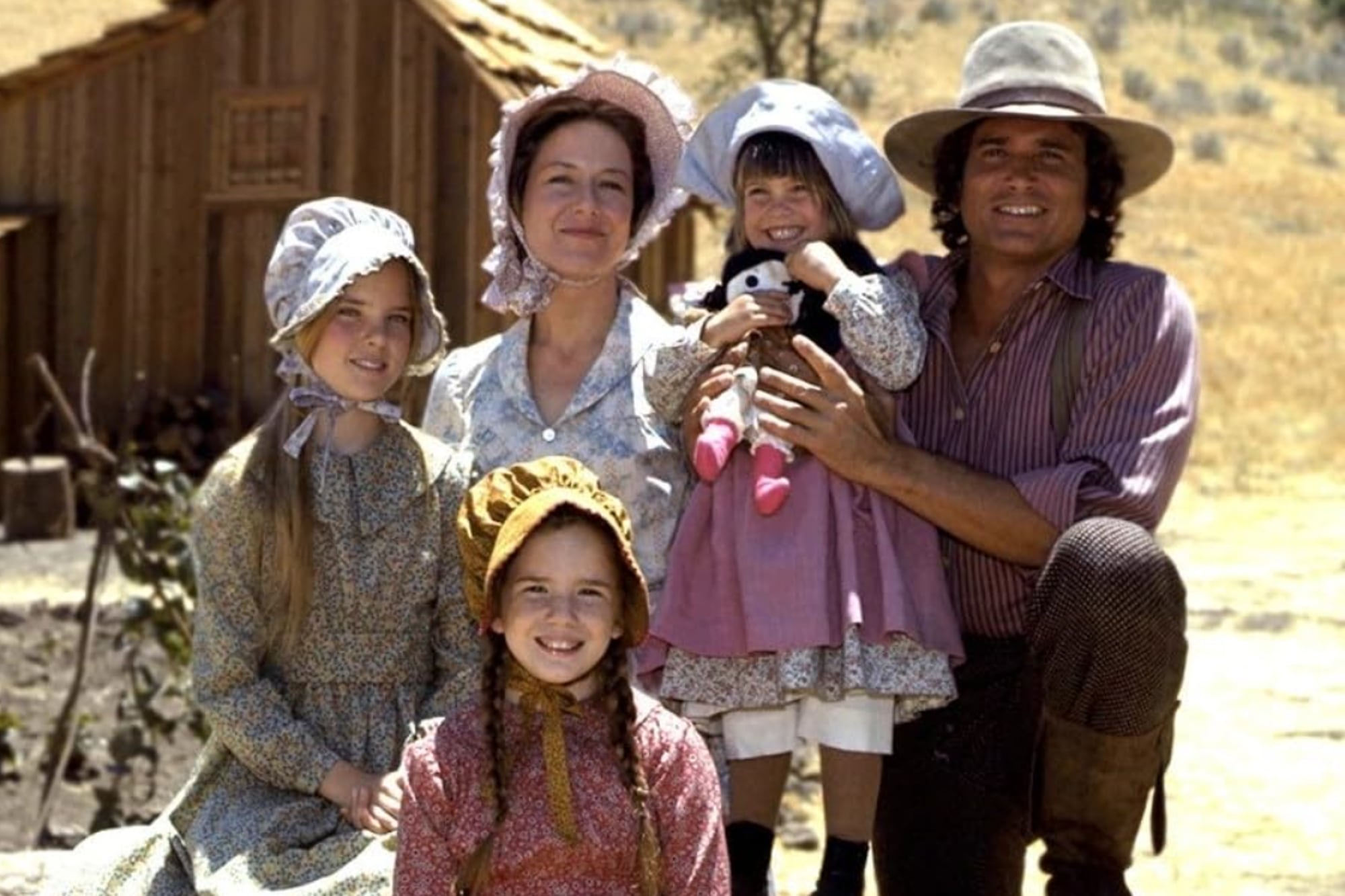 Karen Gessle junto a Michael Landon, Melissa Sue Anderson, Melissa Gilbert y Sidney Greenbush