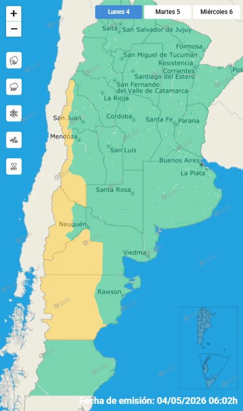 El mapa de las alertas para este lunes.