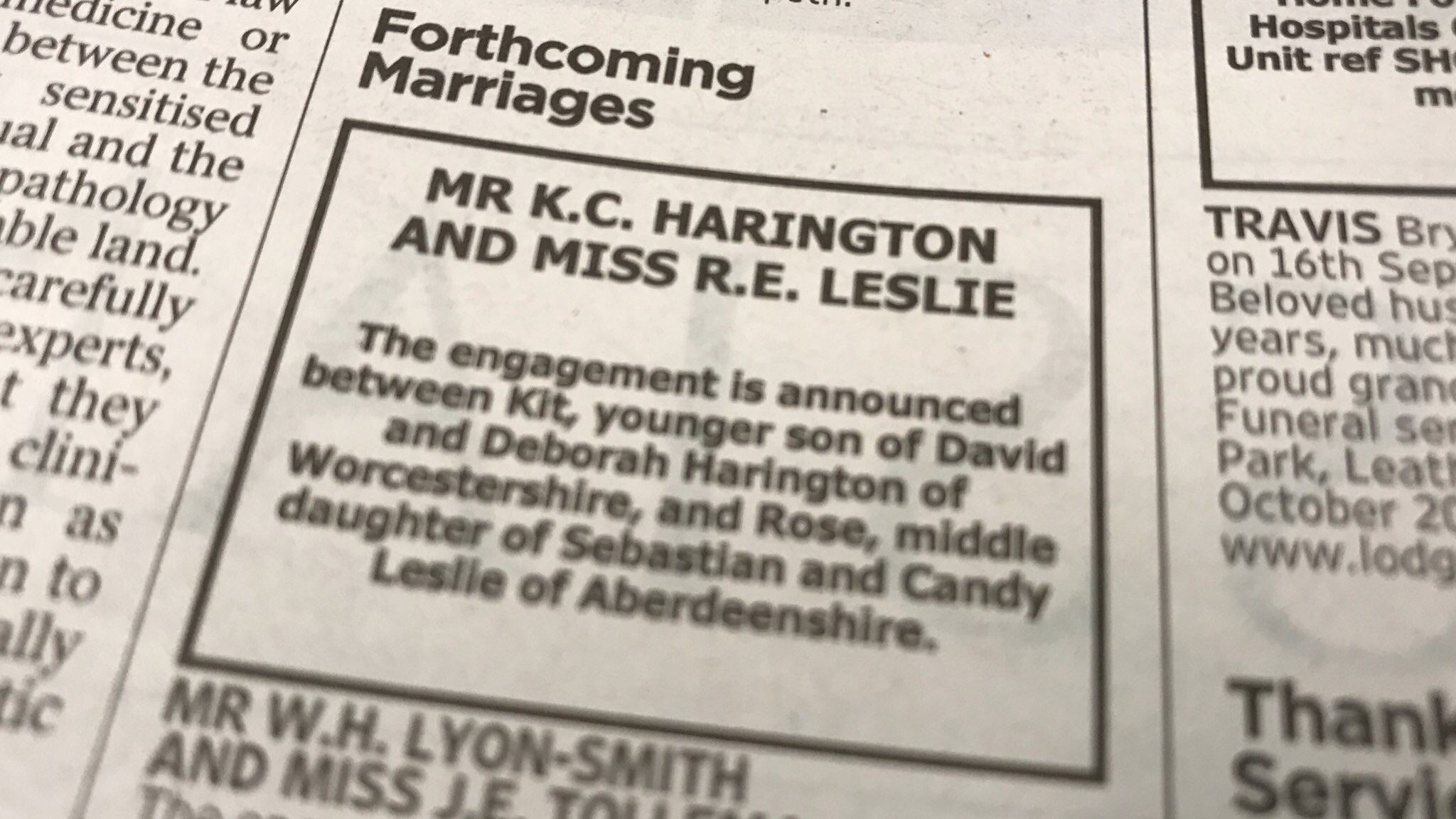 La publicación de The Times sobre el casamiento de Kit y Rose
