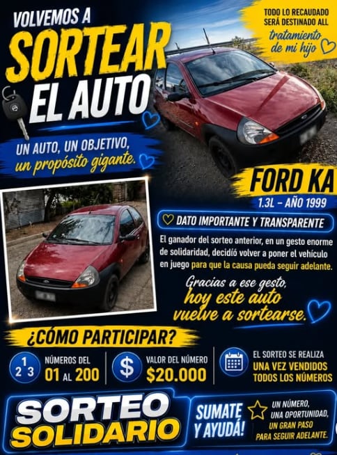 La familia tomó la decisión de reducir el valor de la rifa a la mitad: ahora cada número tiene un costo de $20.000 (Foto: Facebook /@angelocattaneo)