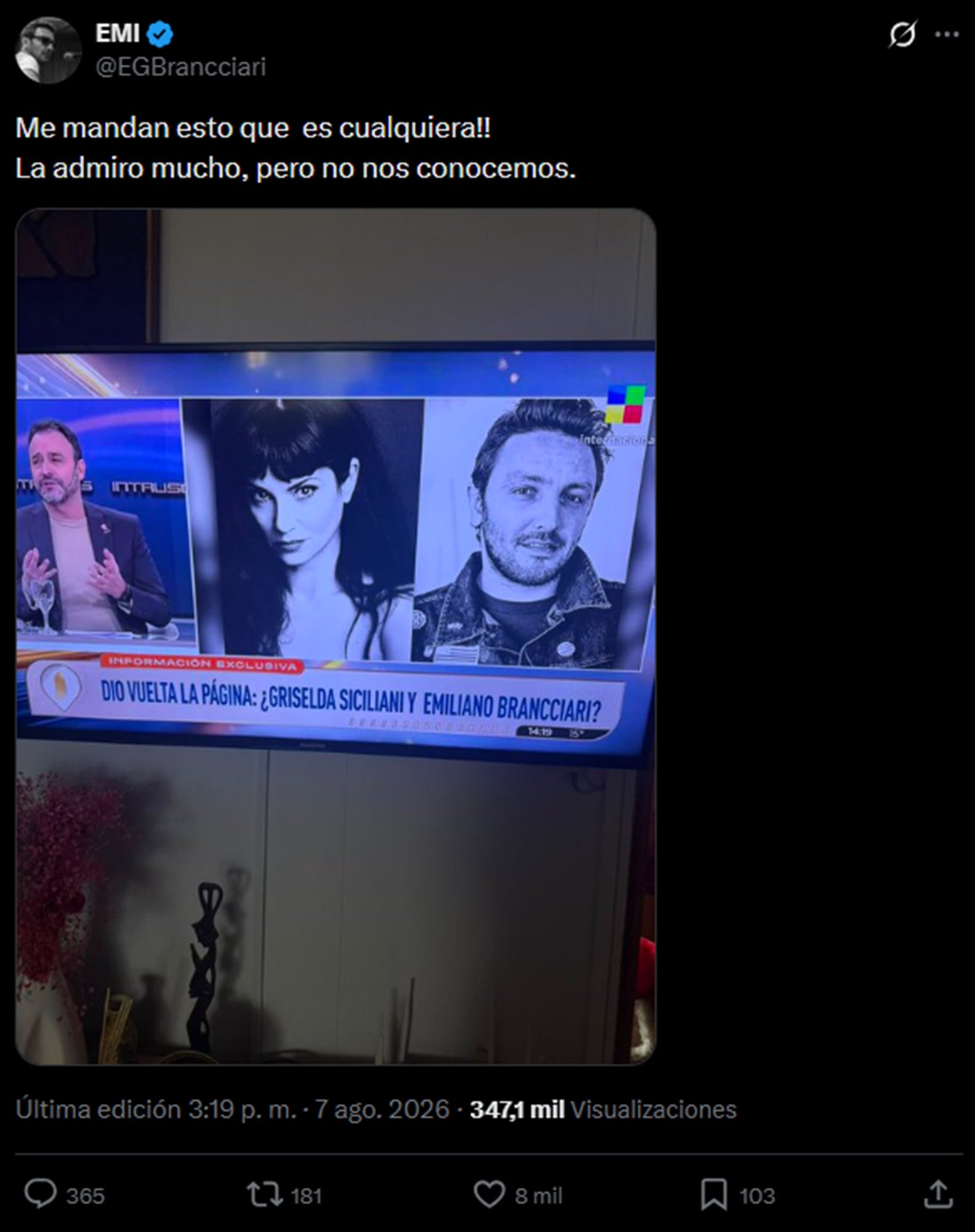 Emiliano Brancciari desmintió una relación amorosa con Griselda Siciliani