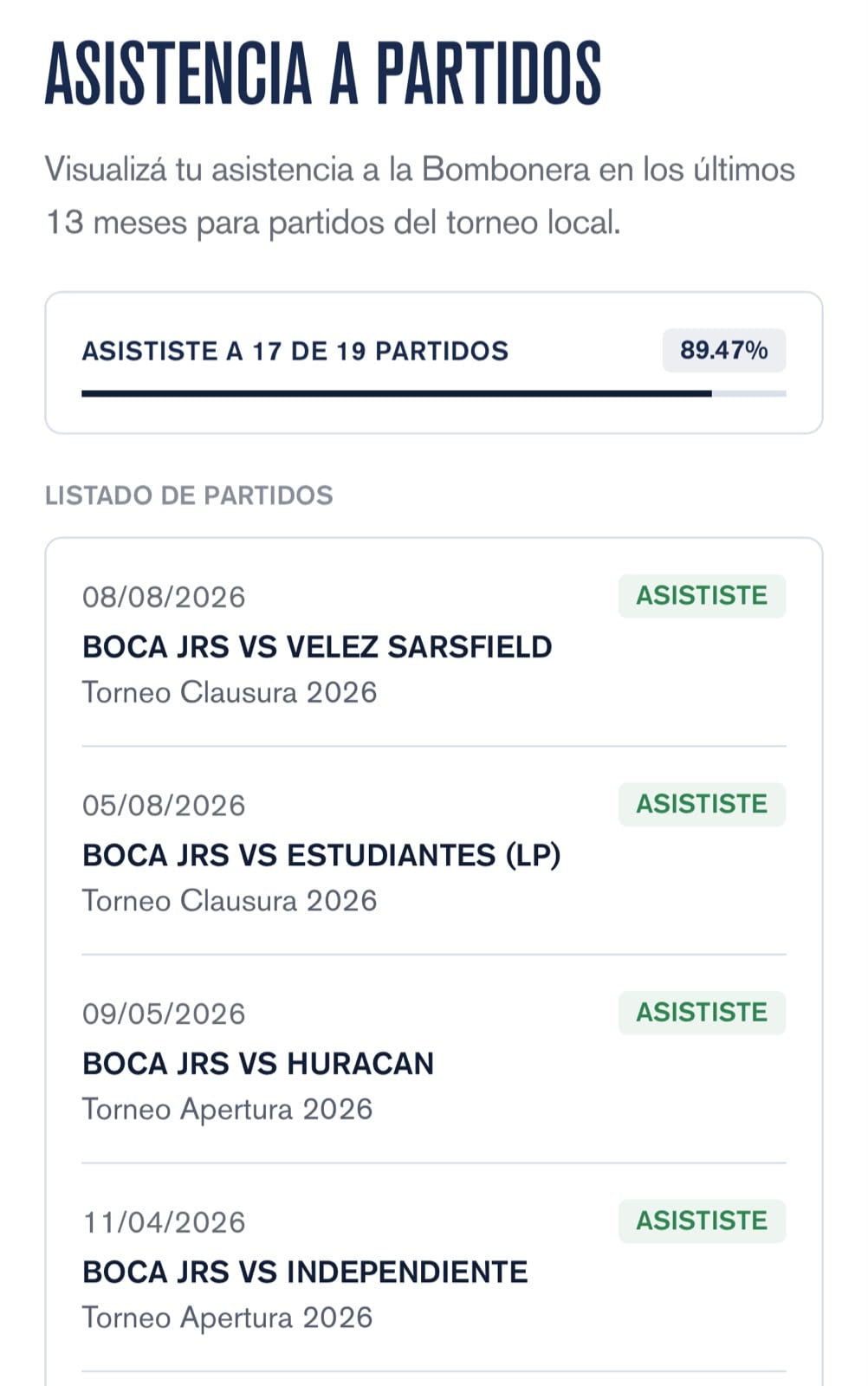Boca prohibió la creación de contenido para redes sociales de sus abonados durante los partidos en la Bombonera 7 Así se visualiza la cantidad de partidos asistidos en la app Boca Socios
