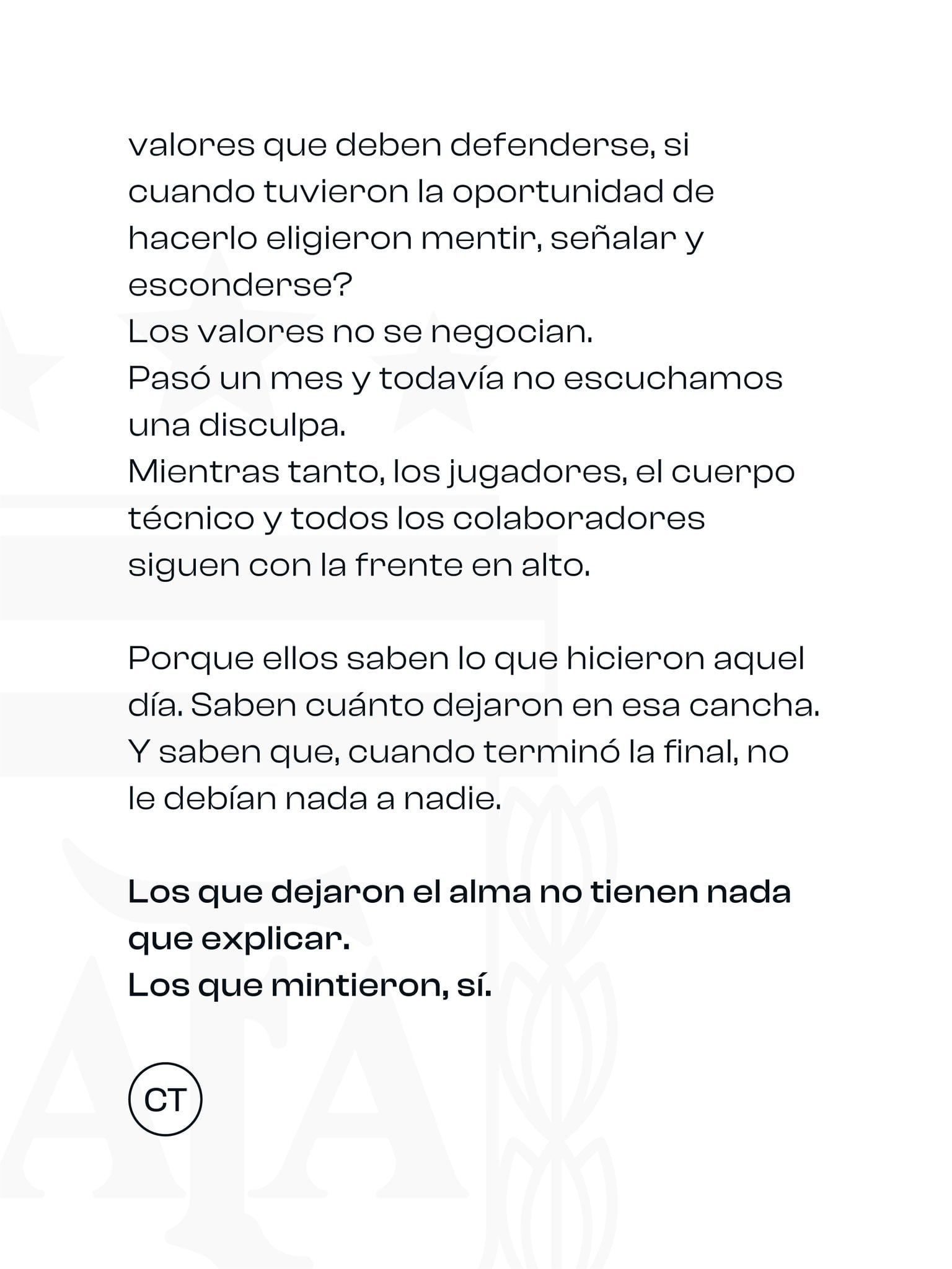A un mes de la final del Mundial: la carta de Tapia en defensa de los jugadores.