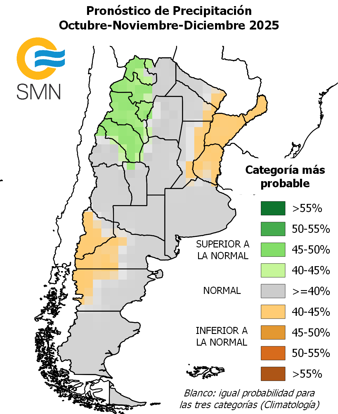 Las lluvias esperadas para octubre, noviembre y diciembre