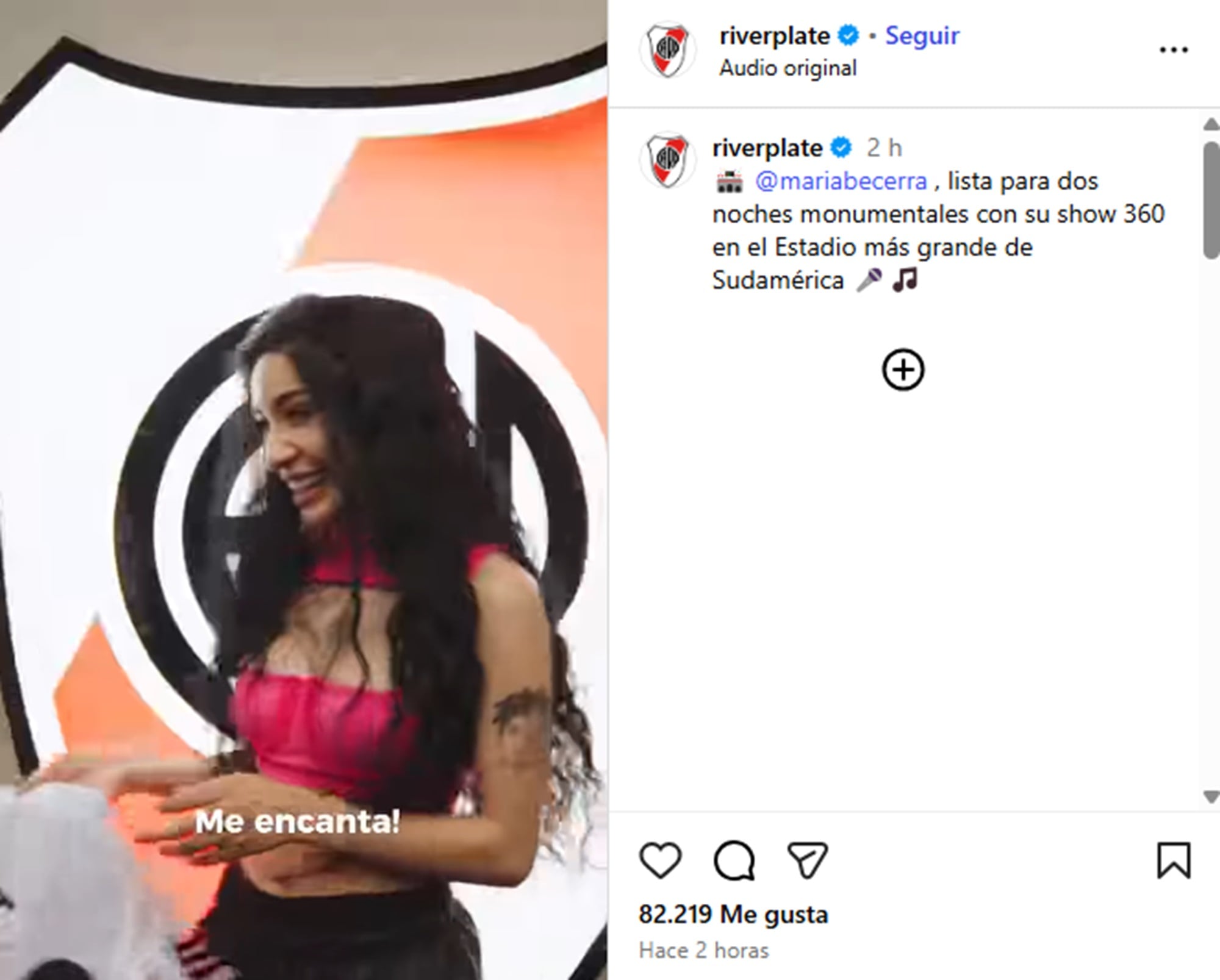 María Becerra se mostró muy contenta con su camiseta de River