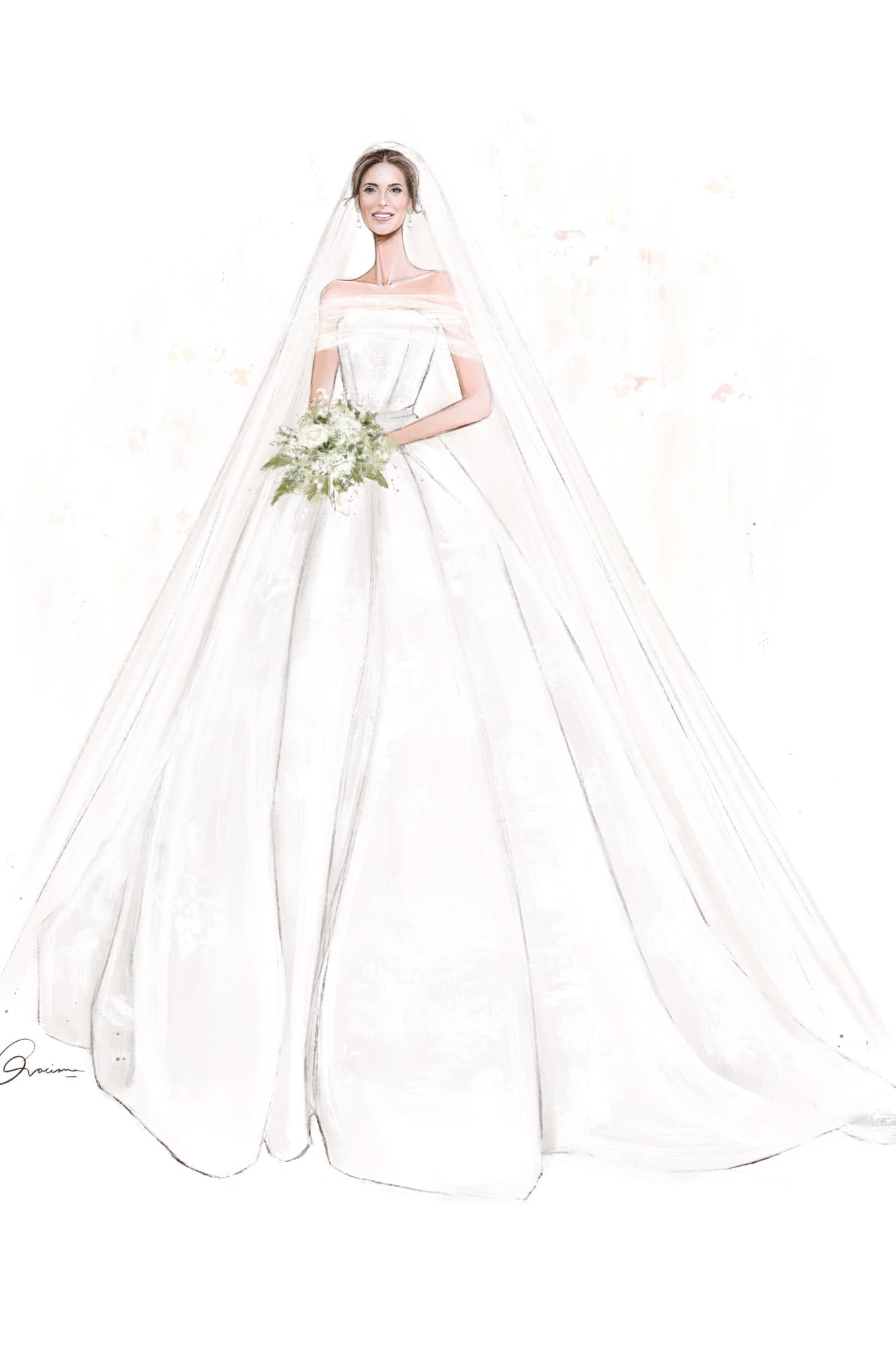 El boceto del vestido de Tai, que en febrero voló a Manhattan con la idea clara del traje de sus sueños.