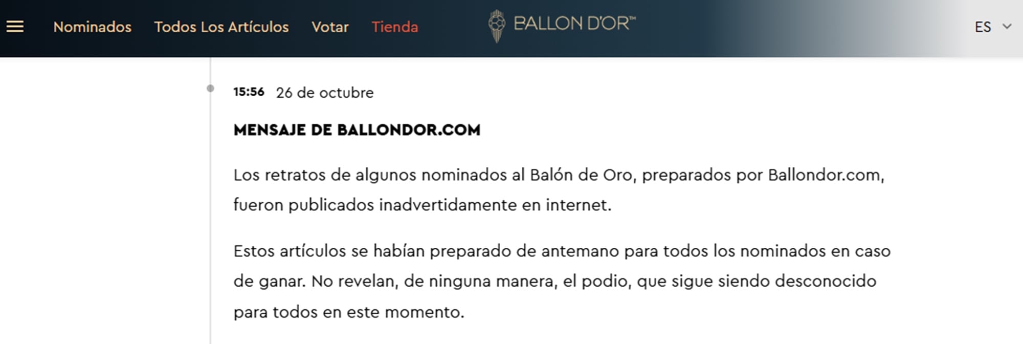 Tras percatarse de su error y eliminar las publicaciones, France Football admitió lo ocurrido y aseguró que no reveló el podio