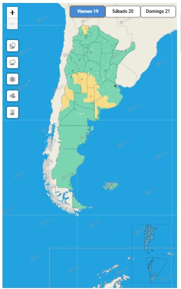 Mapa de alertas para este viernes 19 de diciembre