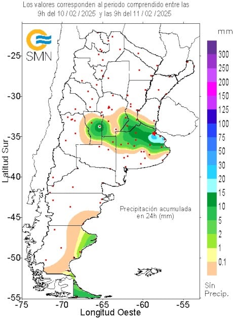 Las lluvias registradas hasta las 9 del 11 de febrero