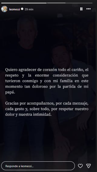 Messi agradeció el apoyo y cariño que recibió tras la muerte de su padre (Foto: Instagram @leomessi)