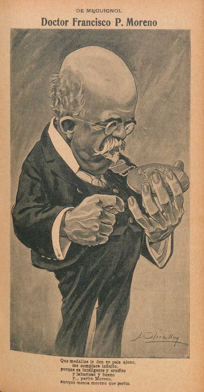 Una caricatura de PBT en 1907 da cuenta de cuánto se lo asociaba ya por entonces a Moreno con su cargo de