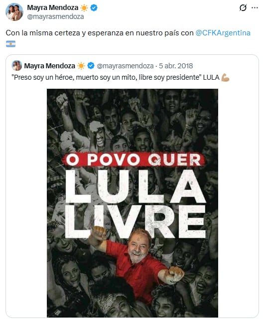Mayra Mendoza vinculó la victoria de Lula con la actual situación de Cristina Kirchner