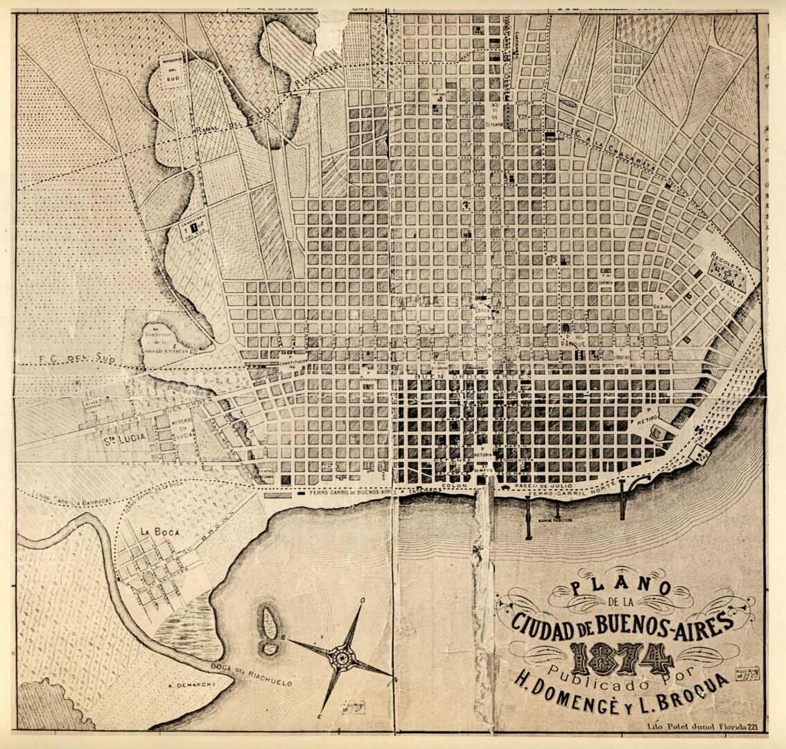 Plano de Buenos Aires de 1874, cuando aún no habían llegado a sus calles los apellidos de los congresales de la Independencia en Tucumán