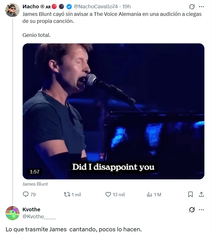 El día que James Blunt emocionó a todos en La Voz Alemania (Foto: Captura X)