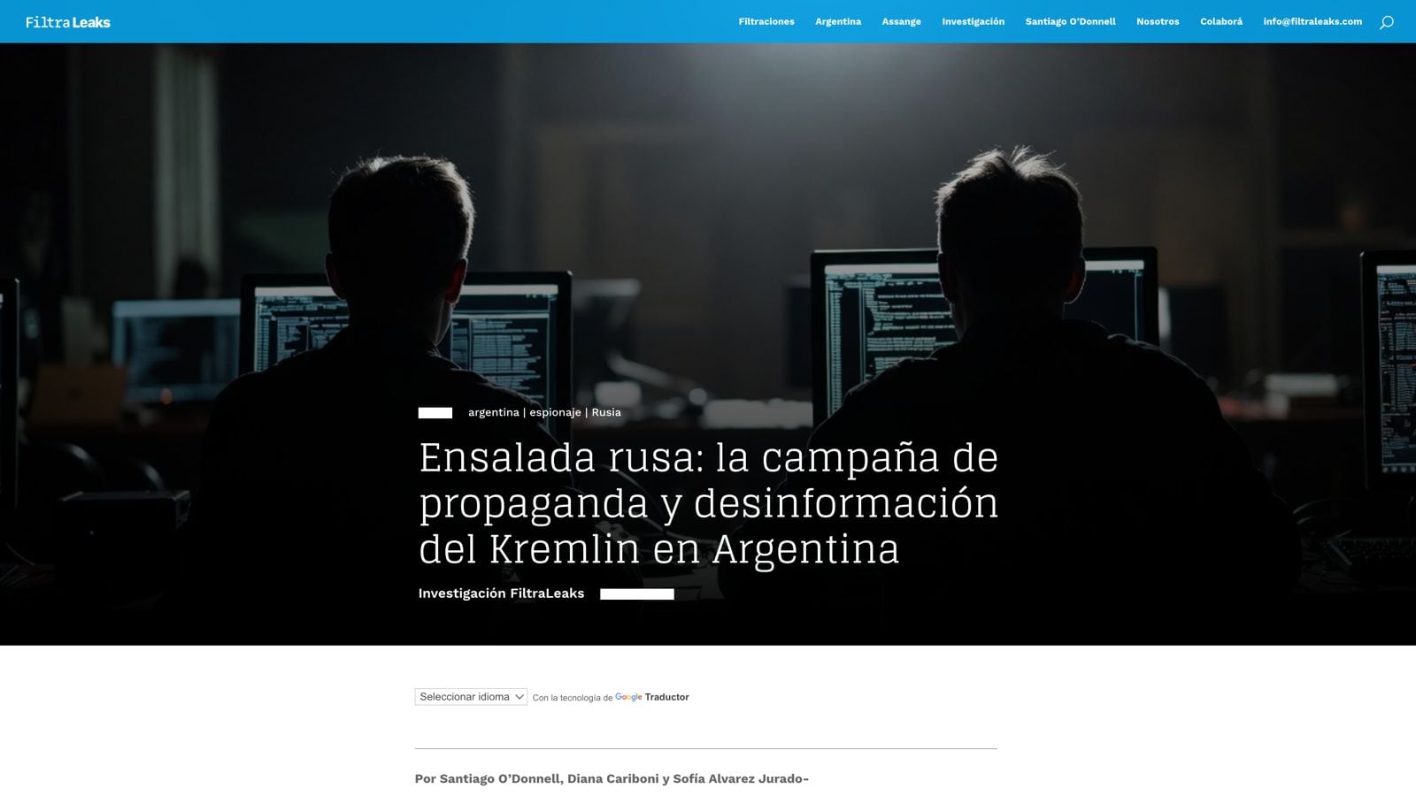 La portada del sitio Filtraleaks de Santiago O'Donnell