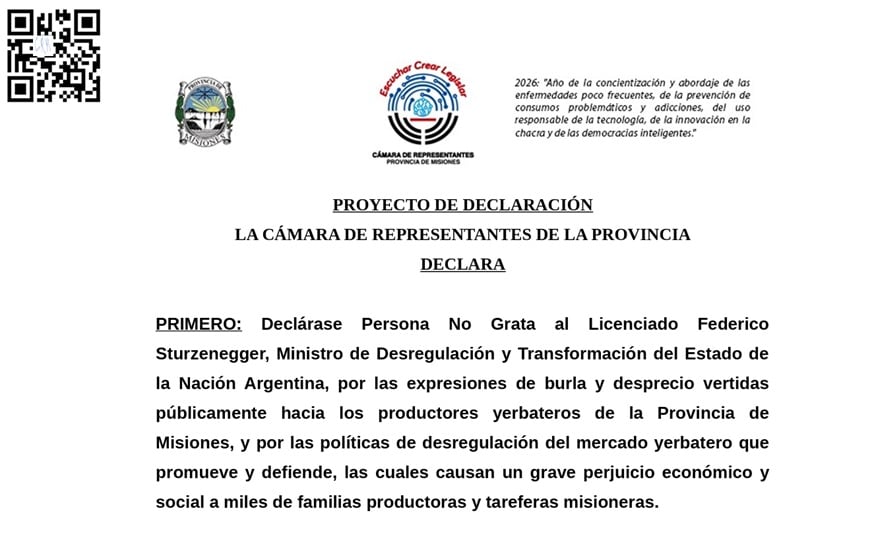 Bárbaro presentó un proyecto para declarar a Sturzenegger