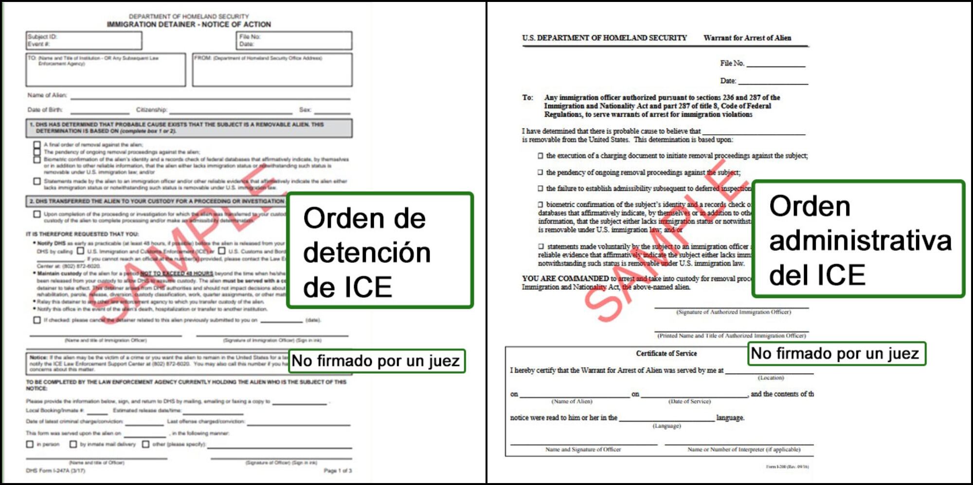Una orden administrativa del ICE NO es una orden judicial