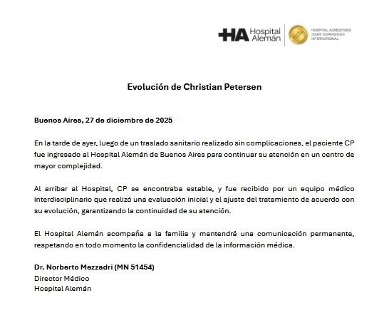 El parte médico del Hospital Alemán