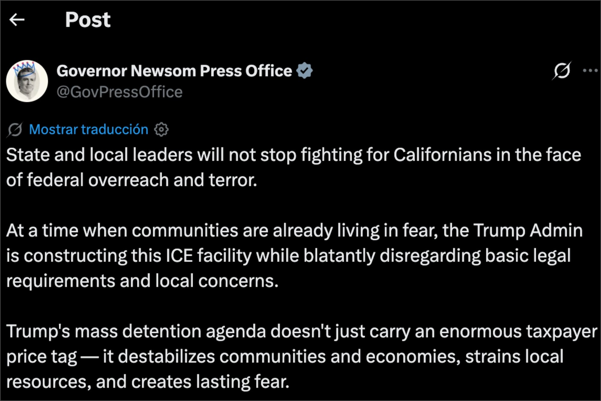 La reacción de Gavin Newsom a la construcción del centro de detención del ICE en California