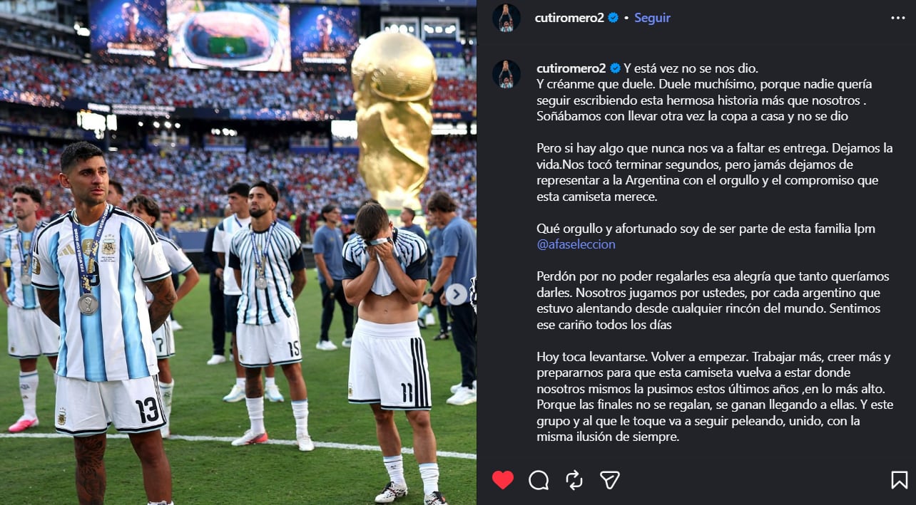 El mensaje en Instagram de Cuti Romero