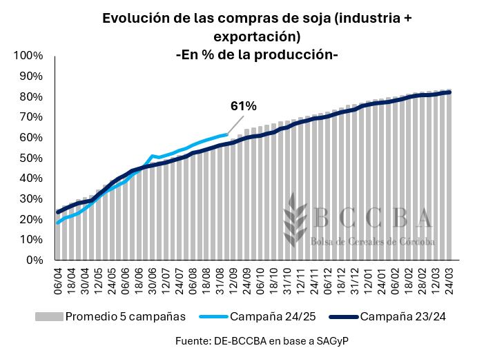 Evolución de las compras de soja según las campañas