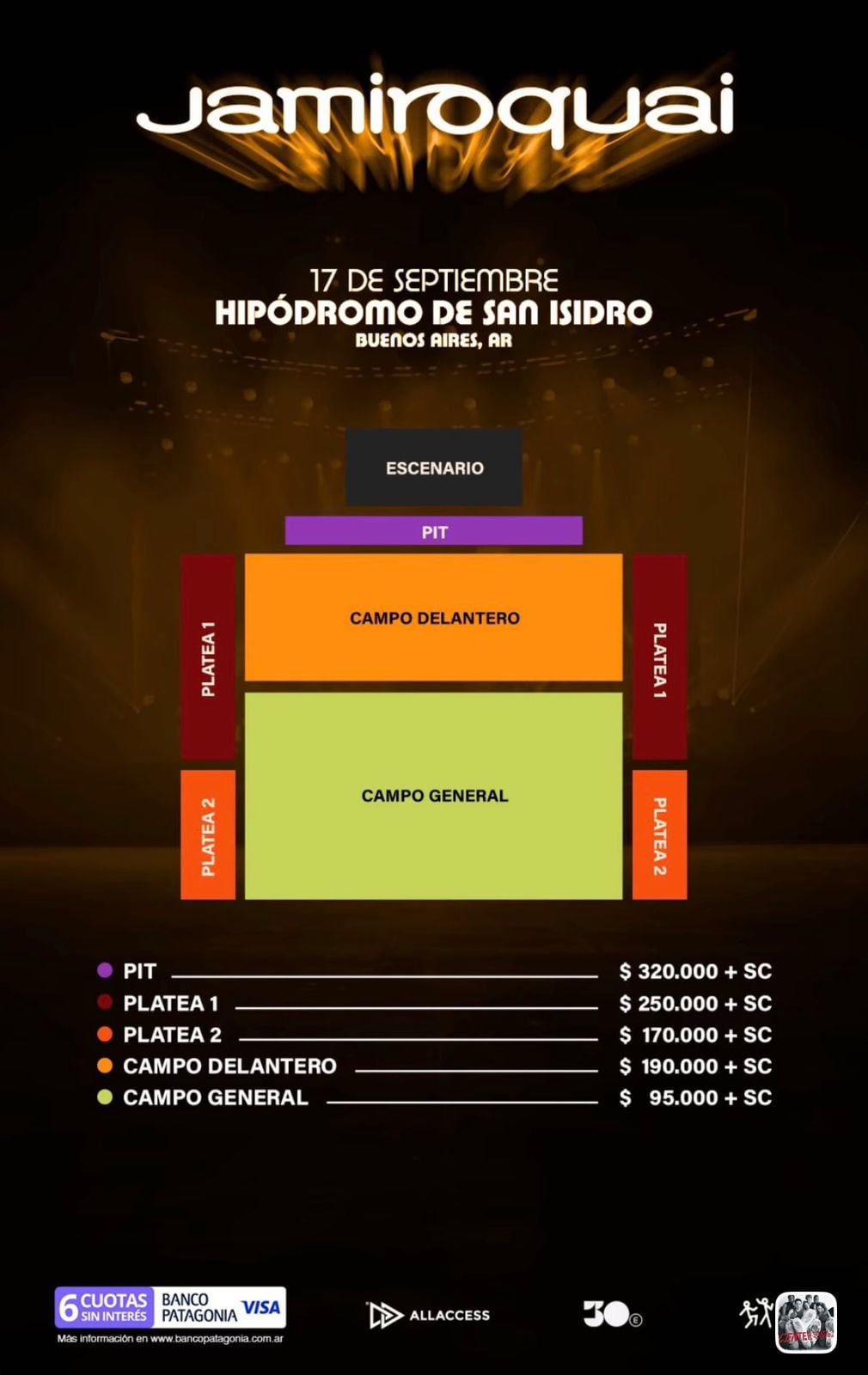 Ubicaciones para ver a Jamiroquai en Argentina