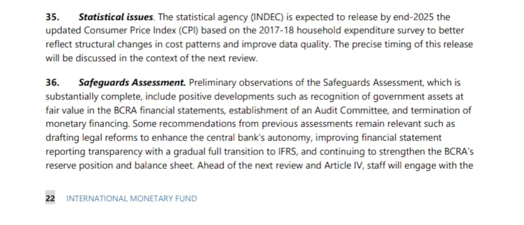 Fragmento del staff report del FMI sobre el nuevo IPC
