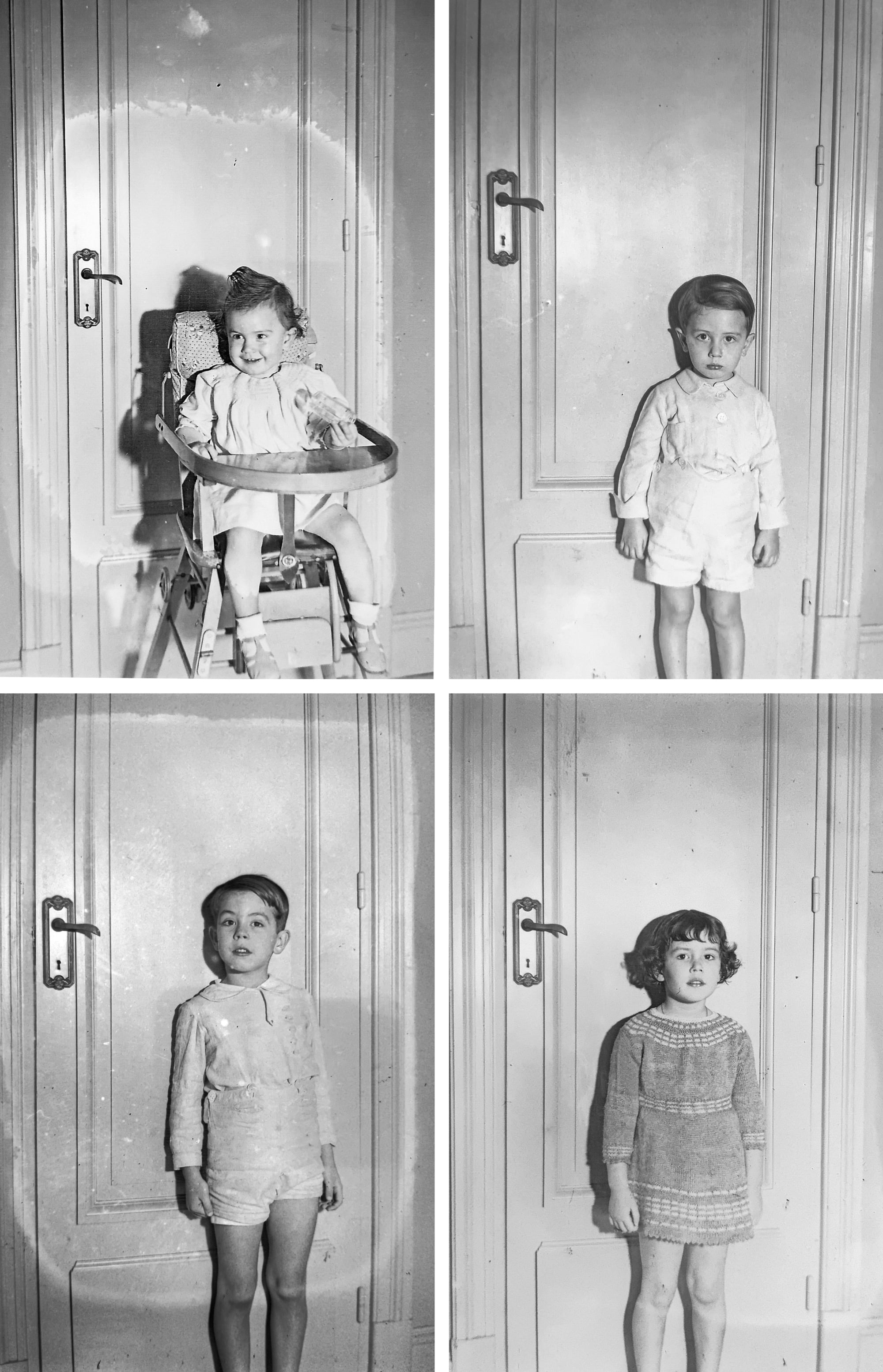 Marta, Miguel, Gui y Sara Gallardo, cuatro de los seis nietos de Jorge Drago Mitre. Él los fotagrafiaba a todos junto a la misma puerta, usando el picaporte como referencia de su crecimiento.