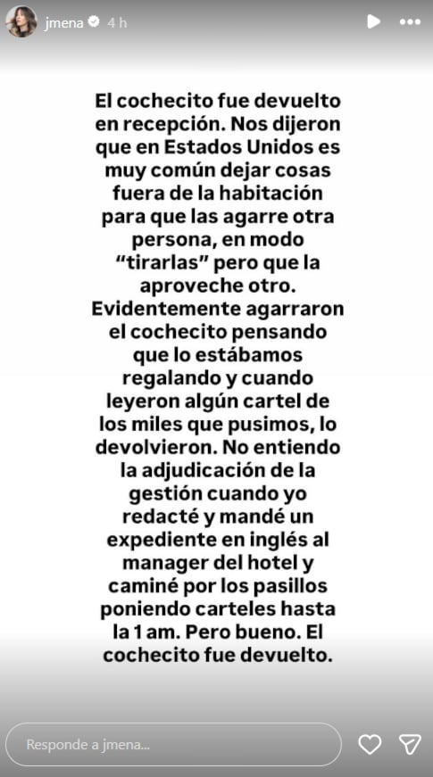Jimena Barón llevó una buena noticia a sus seguidores con la aparición de su cochecito (Foto: Captura Instagram/@jmena)