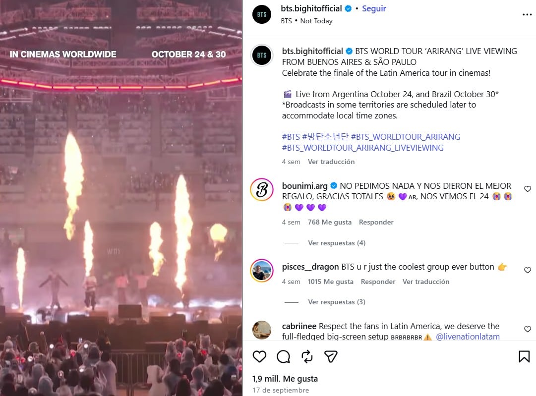 El comunicado oficial de BTS