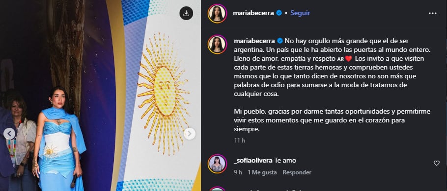 El mensaje de María Becerra tras cantar el himno nacional argentino en la final de la Copa del Mundo