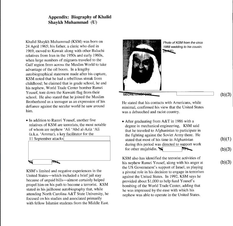 Parte de la biografía de KSM que la CIA tenía en sus manos
